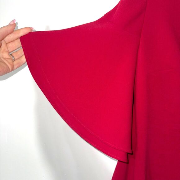 Halston Heritage V Neck Draped Sleeve Dress - Crimson 6 - Picture 5 of 9